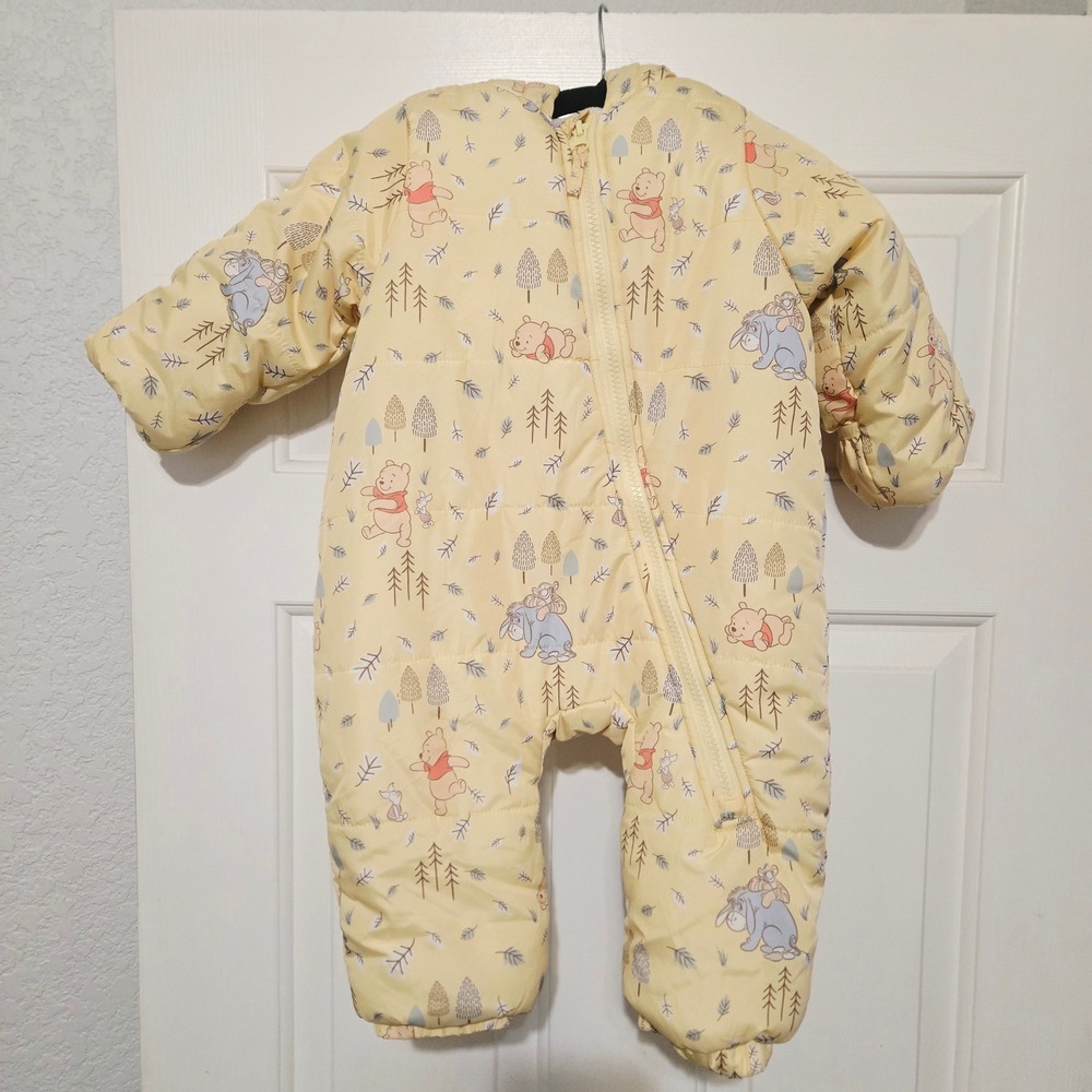 Disney Baby Winnie the Pooh Hooded Snowsuit Yellow 6-12M Quilted Pram Suit
